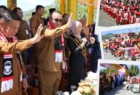 Walikota Alfin bersama Ketua TP PKK membuka Carnaval TK RA se-Kota Sungai Penuh, Selasa (19/8).