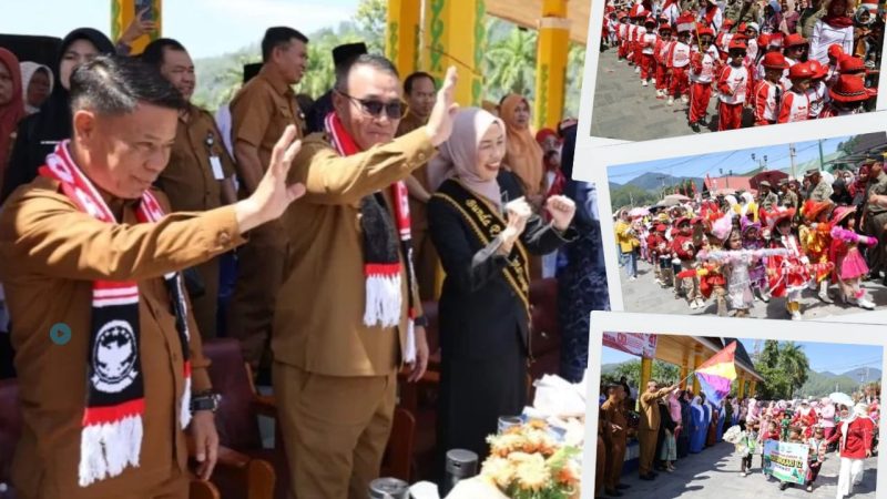 Walikota Alfin bersama Ketua TP PKK membuka Carnaval TK RA se-Kota Sungai Penuh, Selasa (19/8).