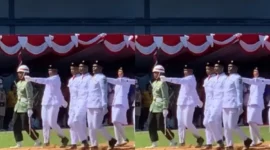 Tangkapan layar video viral terkait Paskibraka di Papua Barat Daya yang berjuang keras selesaikan tugas pengibaran Bendera Merah Putih dalam rangka peringatan HUT RI ke-80. (Instagram.com/@perspekshit)