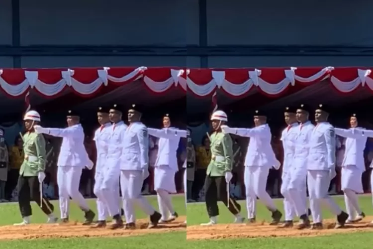 Tangkapan layar video viral terkait Paskibraka di Papua Barat Daya yang berjuang keras selesaikan tugas pengibaran Bendera Merah Putih dalam rangka peringatan HUT RI ke-80. (Instagram.com/@perspekshit)