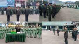 Dandim 0417/Kerinci Letkol Inf Eko Budiarto memberikan ucapan selamat kepada prajurit usai pelaksanaan upacara HUT ke-80 TNI.