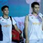 Fajar Alfian/Muhammad Shohibul Fikri berusaha mengembalikan shuttlecock saat menghadapi Aaron Chia/Soh Wooi Yik pada semifinal Malaysia Open 2026.