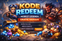 Ilustrasi kode redeem Mobile Legends menampilkan hadiah diamond, bundle, dan karakter game.