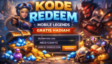 Ilustrasi kode redeem Mobile Legends menampilkan hadiah diamond, bundle, dan karakter game.