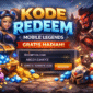 Ilustrasi kode redeem Mobile Legends menampilkan hadiah diamond, bundle, dan karakter game.