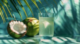 Air kelapa mengandung elektrolit alami yang membantu menghidrasi tubuh saat puasa.