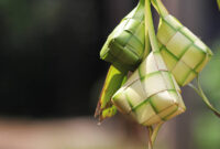 Ketupat tradisional yang dibungkus janur, simbol hati bersih dan kesederhanaan dalam perayaan Syawal