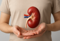 Ilustrasi ginjal manusia yang menggambarkan peran organ ini dalam menyaring limbah dan menjaga keseimbangan cairan tubuh.