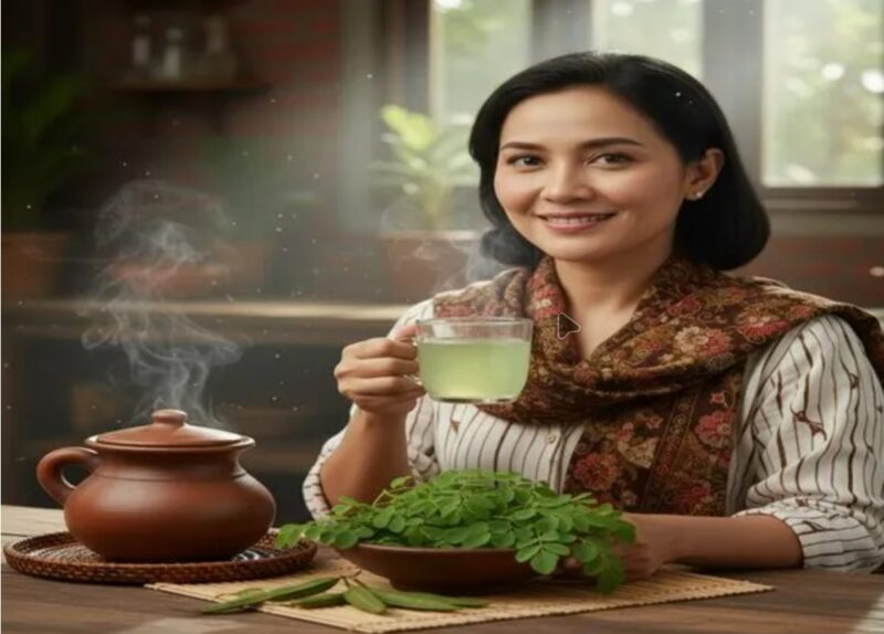 Rebusan daun kelor dikenal sebagai minuman herbal alami kaya nutrisi dan antioksidan.