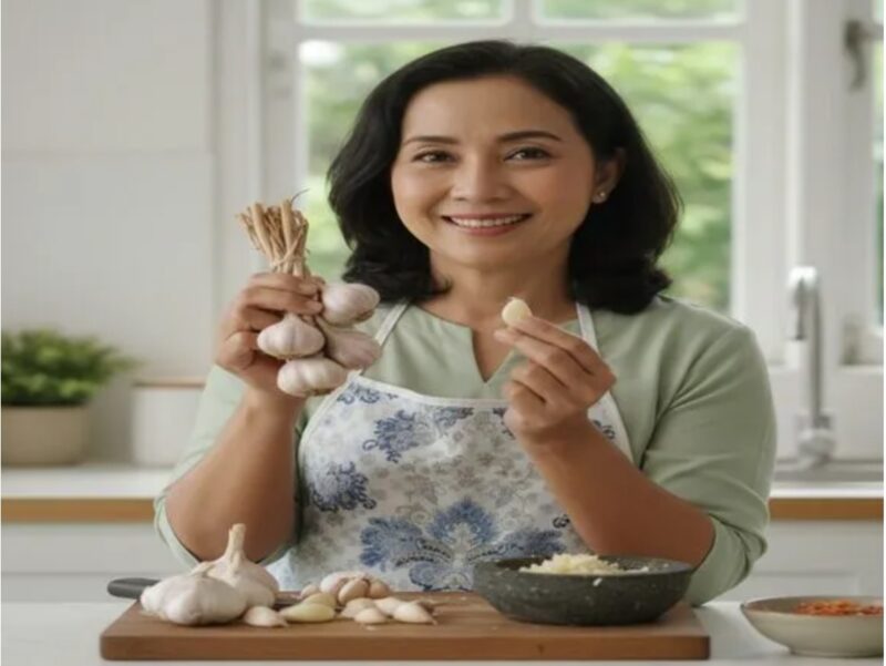 Bawang putih (Allium sativum) mengandung allicin yang bermanfaat bagi kesehatan tubuh.