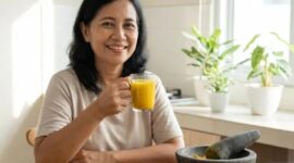 Minuman air kunyit mentah yang kaya kurkumin untuk kesehatan tubuh