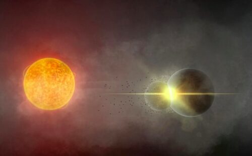 Tabrakan dua planet di sekitar bintang jauh menciptakan awan debu yang menutupi cahaya bintang