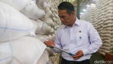 Andi Amran Sulaiman saat mengecek cadangan beras nasional di gudang Perum Bulog Karawang, Jawa Barat