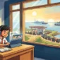 Seorang siswa mengikuti pembelajaran daring dari rumah dengan perangkat digital sebagai bagian dari sistem Belajar dari Rumah (BDR)