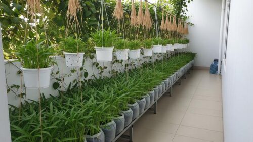 Berbagai ide kebun kangkung gantung yang memanfaatkan ruang vertikal di halaman rumah sempit.