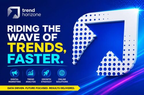 Visual branding Tren Horizon yang menegaskan komitmen perusahaan dalam mengikuti tren dan mempercepat pertumbuhan di industri digital.