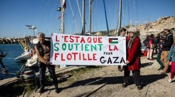 Ilustrasi. aktivis Global Sumud Flotilla (Foto: AFP/CLEMENT MAHOUDEAU)
