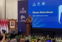 Menteri UMKM Maman Abdurrahman saat soft launching SAPA UMKM di Kantor Kementerian PPN/Bappenas, Jakarta, Kamis (21/5/2026).