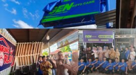 Walikota Sungai Penuh Alfin memotong pita saat meresmikan Gen Auto Care dan Warung Bu Dorlan di Desa Gedang, Minggu (26/7/2026).