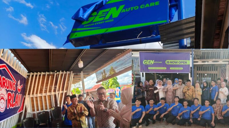 Walikota Sungai Penuh Alfin memotong pita saat meresmikan Gen Auto Care dan Warung Bu Dorlan di Desa Gedang, Minggu (26/7/2026).