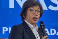 Wakil Kepala BGN Agustina Arumsari mengungkap temuan SPPG yang memiliki dua rekening virtual saat konferensi pers di Jakarta.(Foto : CNN Indonesia/ Dela Naufalia)