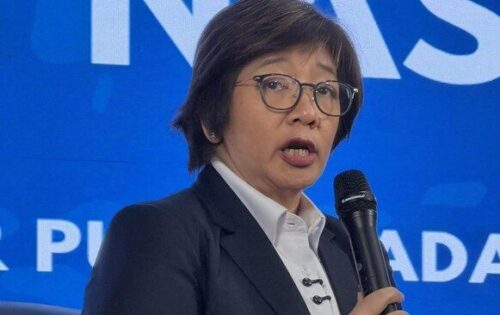 Wakil Kepala BGN Agustina Arumsari mengungkap temuan SPPG yang memiliki dua rekening virtual saat konferensi pers di Jakarta.(Foto : CNN Indonesia/ Dela Naufalia)