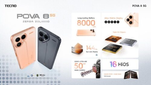Tecno Pova 8 5G hadir dengan baterai 8000mAh dan fitur Alive Matrix Display yang unik.(foto : Dok.Tecno)