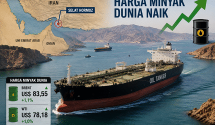 Ilustrasi kapal tanker melintas di Selat Hormuz saat harga minyak naik