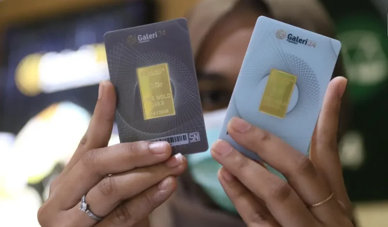 Harga emas Antam menguat Rp4.000 menjadi Rp2.604.000 per gram pada Sabtu, 12 September 2026.(Foto : Liputan6.com/Angga Yuniar)
