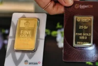 Harga emas Antam, UBS, dan Galeri24 menunjukkan perbedaan berdasarkan merek dan berat.(Foto : Liputan6.com/Angga Yuniar)