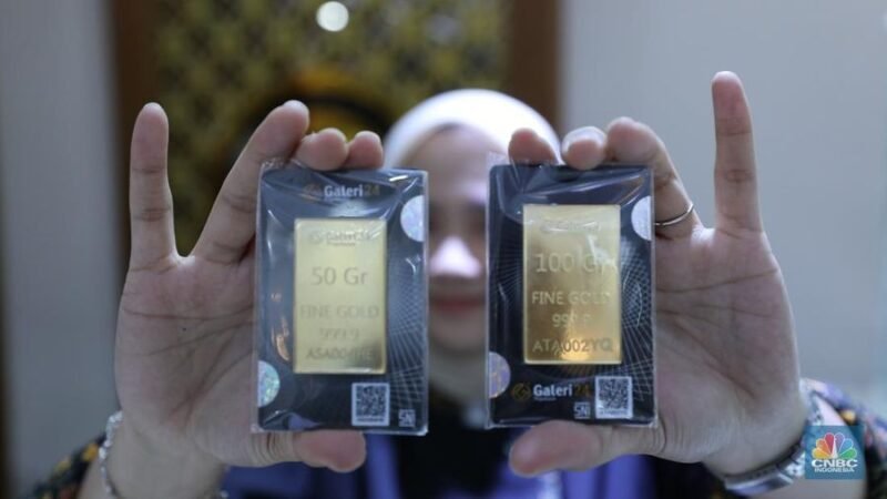 Harga emas Pegadaian turun pada Sabtu, 24 Oktober 2026.(Foto : CNBC Indonesis/Trisusilo)